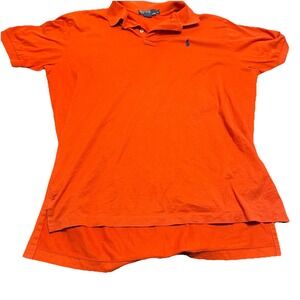 Men's Orange Short Sleeve Side Slit Embroidered Casual Polo T-Shirt Size Large L